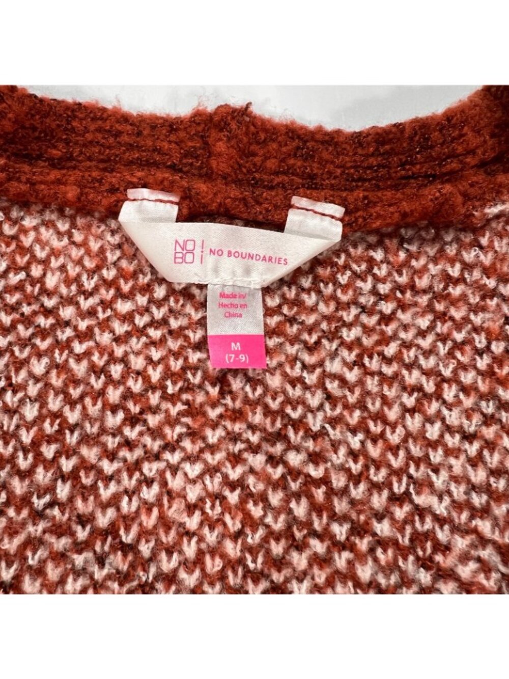 No Boundaries Sweater Women's M Red Geometric Acrylic Knit Cardigan Aztec Tribal - Picture 6 of 9